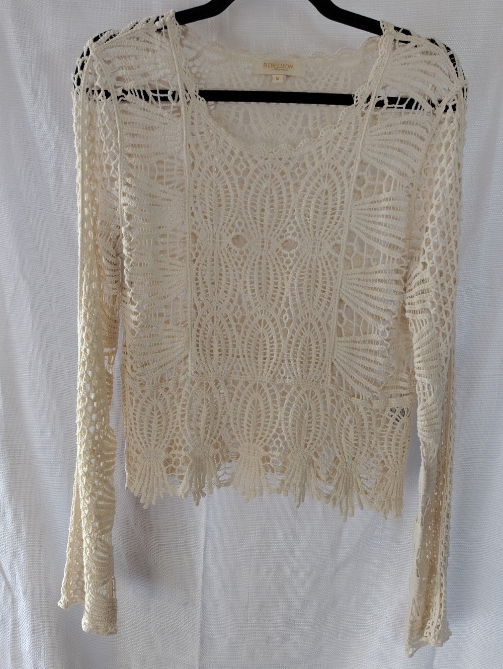 Rebellion Cream Open Crochet Lace Top Medium